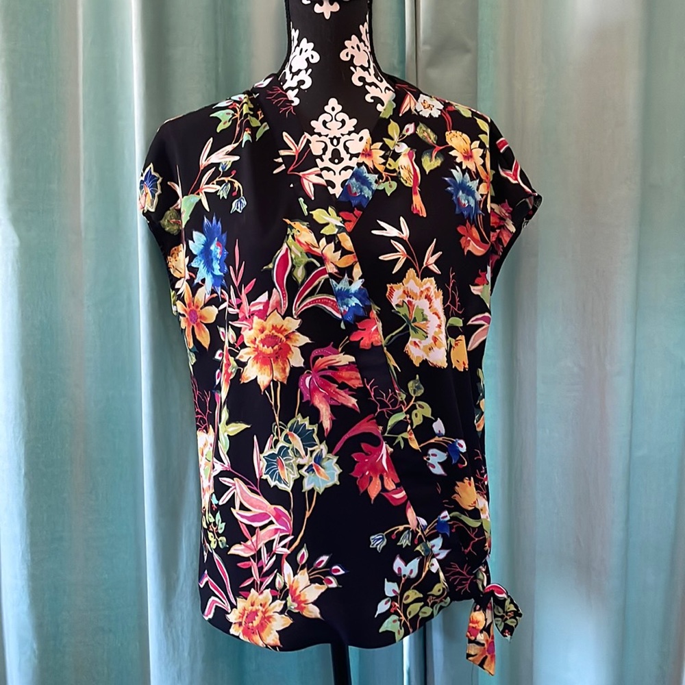 Womens cross front blouse with tropical print